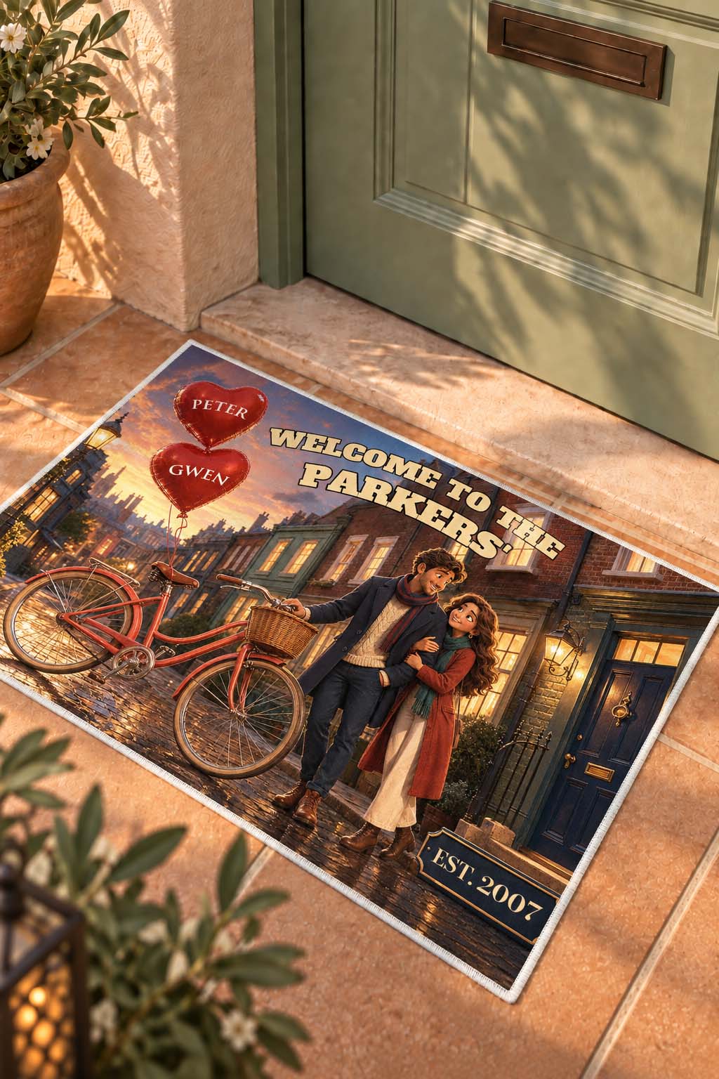 Enjoy the Journey Personalised Couple’s Bicycle Doormat – Custom Names & Established Year