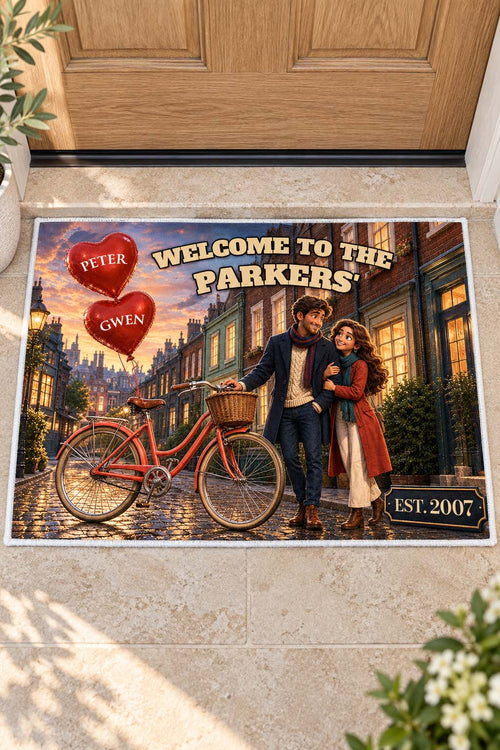 Enjoy the Journey Personalised Couple’s Bicycle Doormat – Custom Names & Established Year