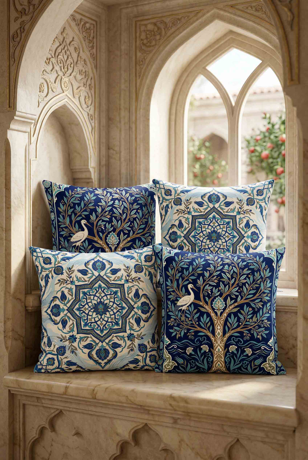 Olive & Iznik Cushion Covers & Table Runner Gift Set – 7 Pieces