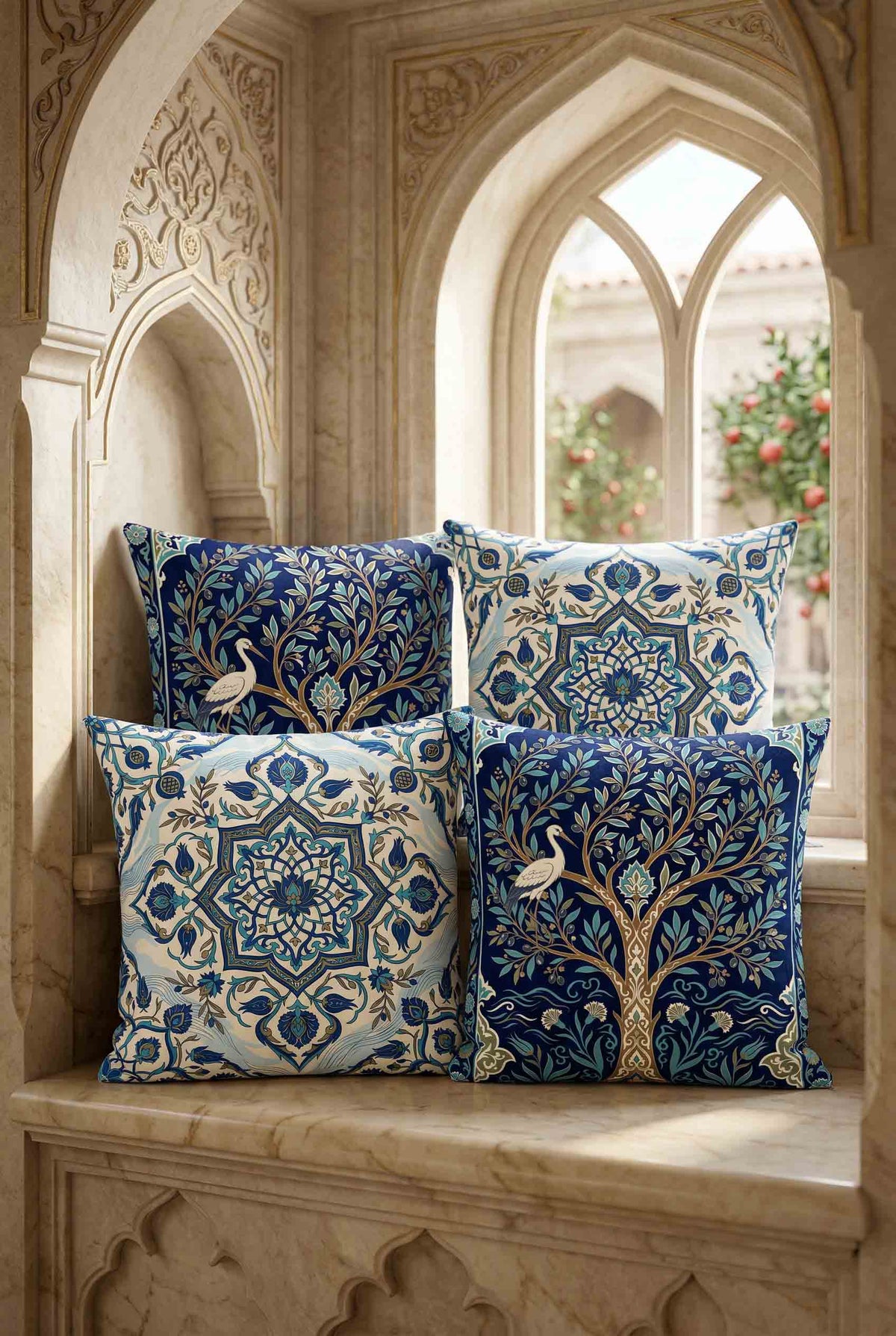 Olive & Iznik Cushion Covers & Table Runner Gift Set – 7 Pieces