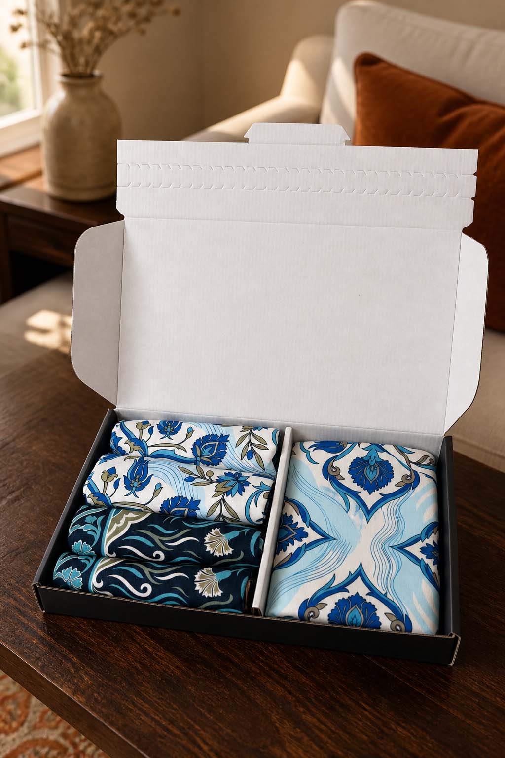 Olive & Iznik Cushion Covers & Table Runner Gift Set – 7 Pieces