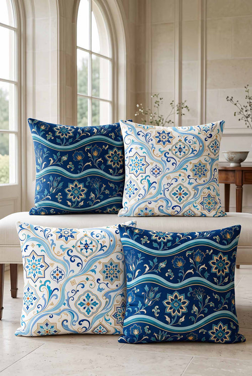 Blue Heritage Cushion Covers & Table Runner Gift Set – 7 Pieces