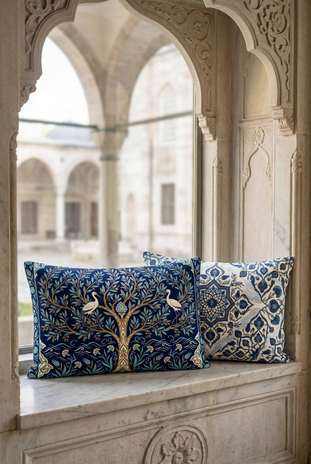 Olive & Iznik Cushion Covers & Table Runner Gift Set – 7 Pieces