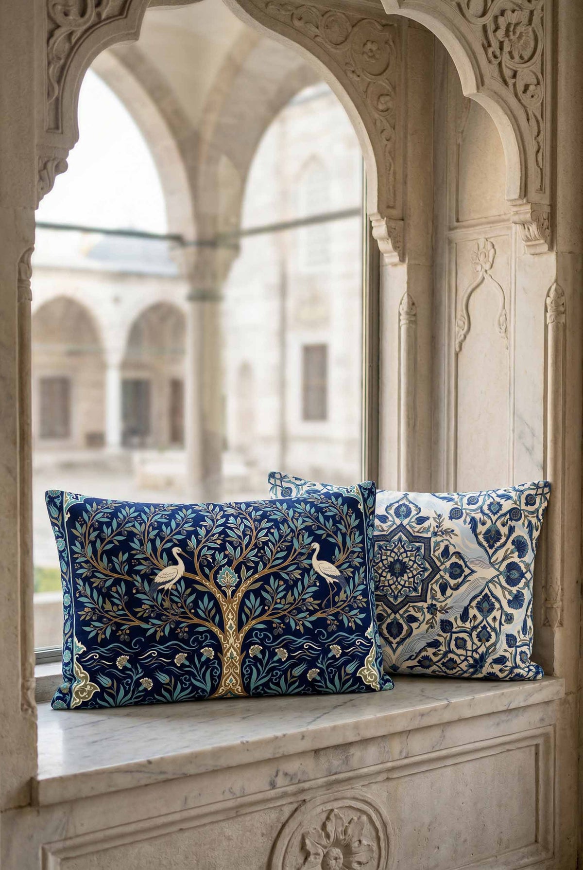 Olive & Iznik Cushion Covers & Table Runner Gift Set – 7 Pieces